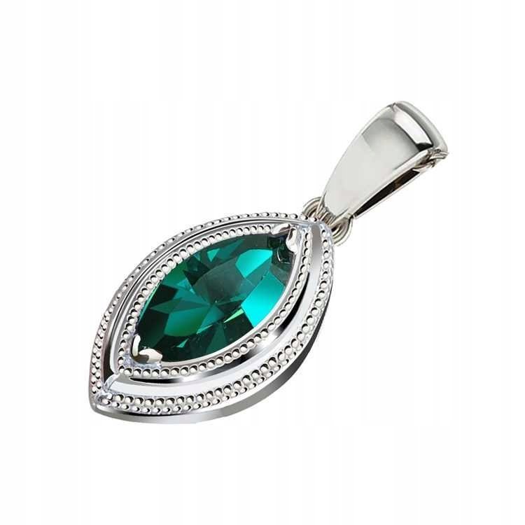 Zawieszka Srebrna Owalna z kryształem Zielonym Srebro pr. 925
