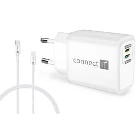 Ładowarka sieciowa Connect IT 1x Lightning + 1×USB-C, 20W + kabel Lightning/USB-C (CWC-2090-WH) Biała - Ładowarki do telefonów - miniaturka - grafika 1
