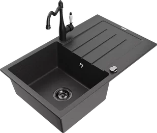 Mexen Bruno zlewozmywak granitowy 1-komorowy z ociekaczem i baterią kuchenną Carla, czarny nakrapiany - 6513-76-670700-70-B - Zlewozmywaki z baterią - miniaturka - grafika 1