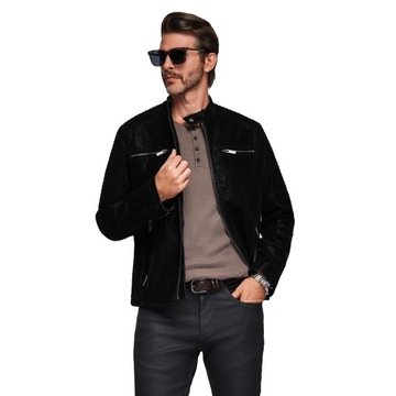 Kurtka męska biker ze stójką w stylu retro czarna V2 OM-JAFL-0197 L