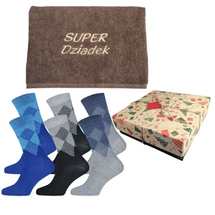 Gotowy prezent dla dziadka Skarpetki męskie 3 pary 39/42 ręcznik z haftem Super Dziadek - Skarpetki męskie - miniaturka - grafika 1