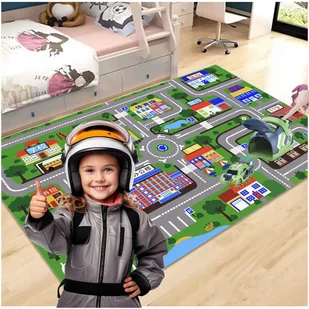 KingSzop Dywan Mata 90x60 3+ z Ulicami Miasto + Samochód z Wyrzutnią Zestaw dla Dzieci - Maty edukacyjne - miniaturka - grafika 1