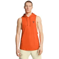 Koszulki sportowe męskie - Męski top treningowy Under Armour UA Men's Project Rock Sleeveless Hoodie - pomarańczowy - UNDER ARMOUR - miniaturka - grafika 1