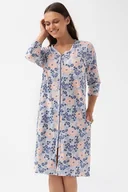 Szlafroki damskie - Damski szlafrok Francesca z zamkiem błyskawicznym w niebieskie i łososiowe kwiaty XXL - miniaturka - grafika 1