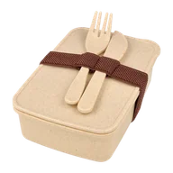Zdrowa żywność - LunchBox ze sztućcami Beżowy 16 x 11 x 5cm - miniaturka - grafika 1