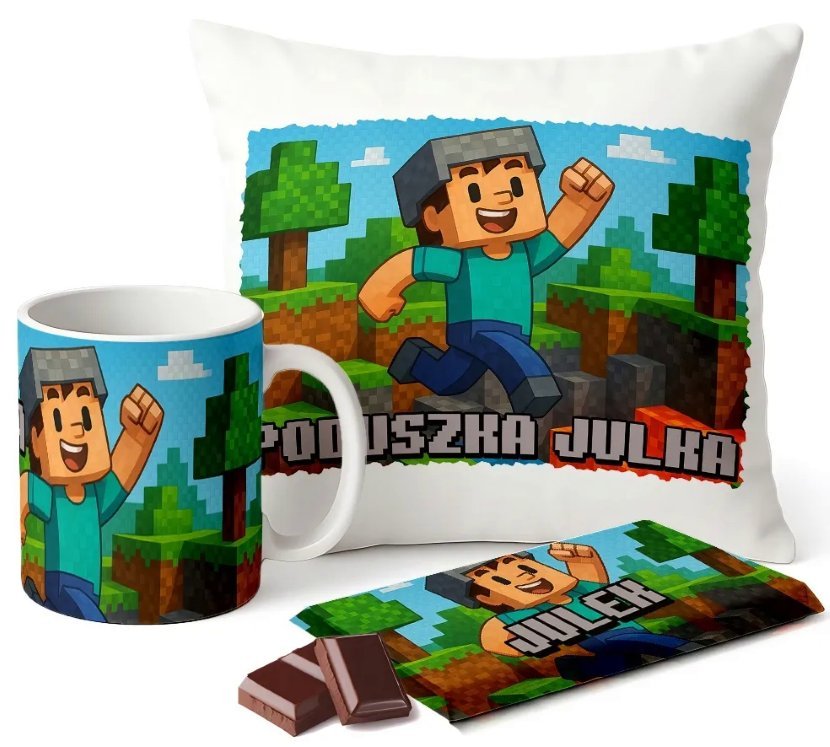 Zestaw Kubek Poduszka Czekolada z Imieniem Pixel Game Prezent Świat Craft