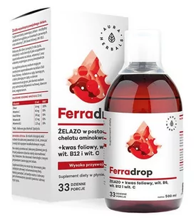 AURA HERBALS Aura Globe Trade Ferradrop wysokoprzyswajlane żelazo + kwas foliowy 500ml - suplement diety - Żele i maści lecznicze - miniaturka - grafika 1