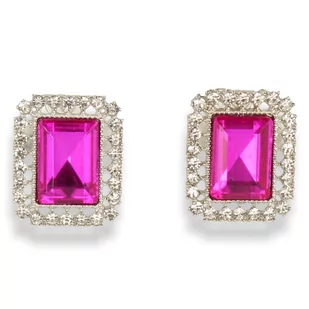 Klipsy do uszu srebrne z różowym kamieniem - Kolczyki - miniaturka - grafika 1