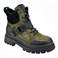 Botki damskie - Workery damskie ocieplane trapery EVENTO green - miniaturka - grafika 1