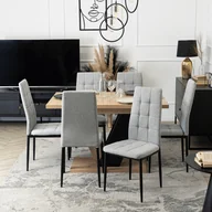 Stoły z krzesłami - Zestaw Stół Prostokątny Rozkładany CLARK 120-160 cm Dąb Artisan/Czarny i 6 Krzeseł Tapicerowanych TEX Szarych - miniaturka - grafika 1