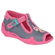 Buty dla dziewczynek - Kapcie dziecięce dziewczęce domowe na zapinki szare Befado 213P132-21 - miniaturka - grafika 1