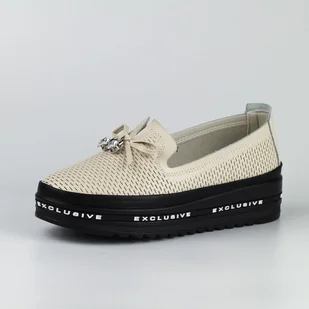 Beżowe skórzane półbuty damskie na platformie S.Barski 400 - S.BARSKI - Półbuty damskie - miniaturka - grafika 1