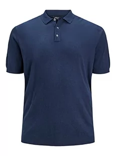 JACK & JONES PLUS Męska bluza z dzianiny JPREMIL Knit Polo S/S SN PLS, Navy Blazer, 5XL, granatowy blezer, 5XL - Bluzy męskie - miniaturka - grafika 1