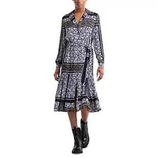 Replay Damska sukienka W9759, 010 White/Black/Military Green, XS - Sukienki - miniaturka - grafika 1