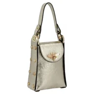 Torebki damskie - Modna Torebka Skórzana Listonoszka Na Łańcuszku 831 Złota - miniaturka - grafika 1