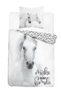 Pościel dla dzieci - Detexpol Pościel bawełniana 160x200 koń biały 3864 A poszewka 70x80 panelowa 92 - miniaturka - grafika 1