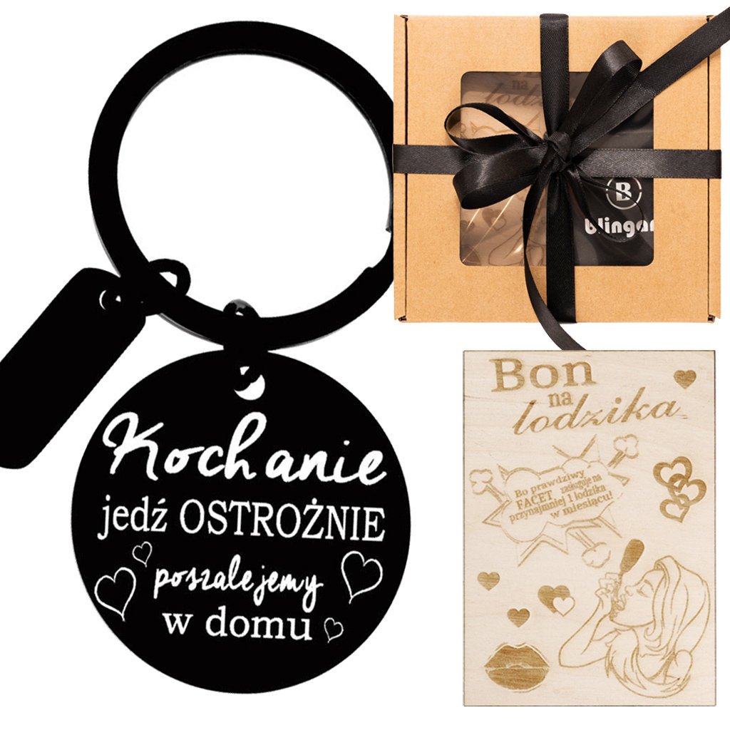 BOX PREZENTOWY brelok z GRAWEREM okrągły bon DREWN