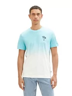 Koszulki męskie - TOM TAILOR Męski T-shirt Dip-Dye z nadrukiem palm, 32038 - Aqua Color Run, XXL - miniaturka - grafika 1