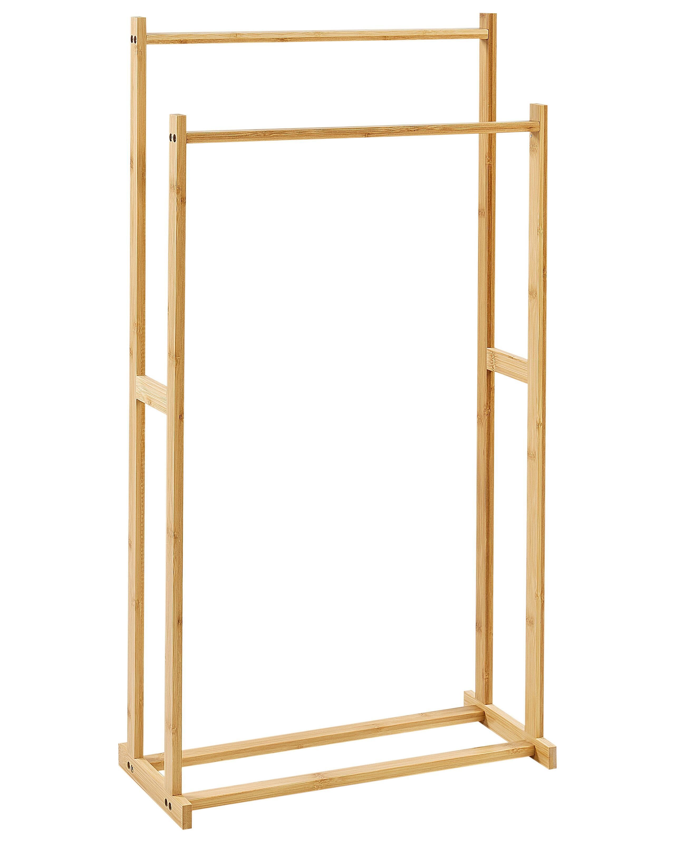 BELIANI Stojak na ręczniki jasne drewno bambus 85x45 cm 2 szyny dodatki do łazienki