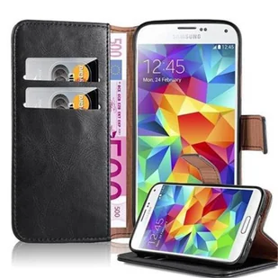 Cadorabo cador Abo  Luxury Book Style etui do Samsung Galaxy S5 (G900 °F)  Case Cover pokrowiec ochronny etui z funkcją stojaka i kieszeń na kartę, grafitowo-czarny DE-106863 - Etui i futerały do telefonów - miniaturka - grafika 1