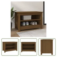 Szafki na buty - The Living Store Ławka na buty miodowy brąz 70x38x45,5 cm lite drewno sosnowe - miniaturka - grafika 1