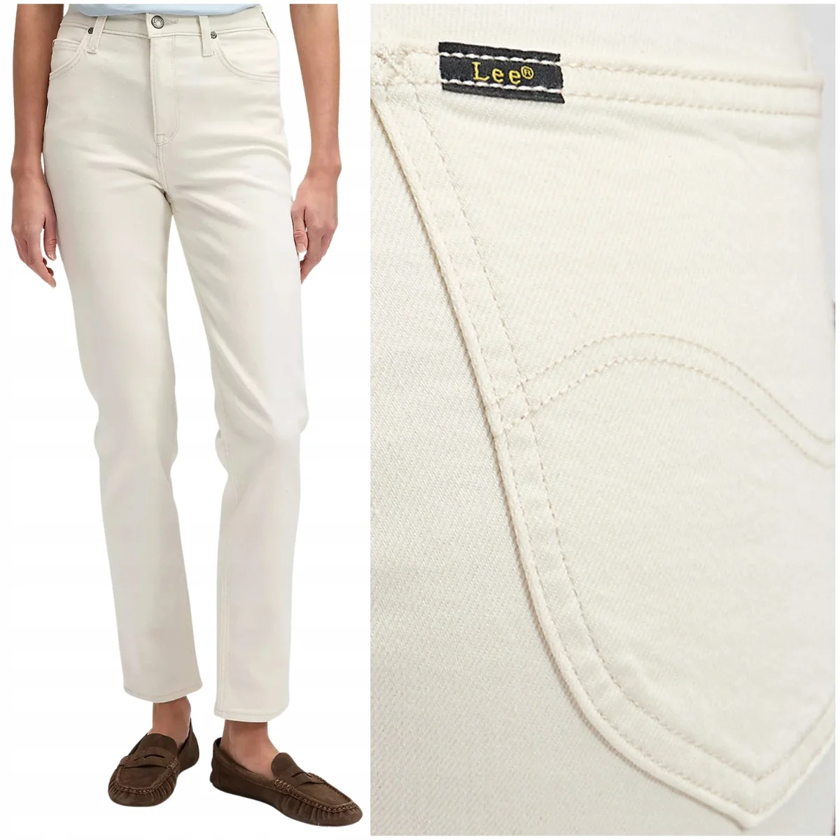 Lee Carol Winter Light proste białe damskie spodnie jeansowe 7/8 W27 L31
