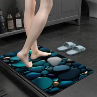 Dywaniki łazienkowe - Mata łazienkowa antypoślizgowa, z pięknym wzorem 3D z kamieni, miękka, chłonna i szybkoschnąca, niebieska (60 x 40 cm) - miniaturka - grafika 1