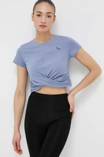 Koszulki sportowe damskie - Puma t-shirt do jogi Studio Yogini Lite Twist kolor niebieski - grafika 1