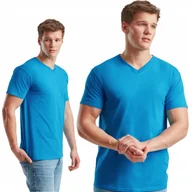 Koszulki męskie - Koszulka Męska 100% Bawełna FRUIT T-Shirt serek 610660 V-neck NIEBIESKI XXL - miniaturka - grafika 1
