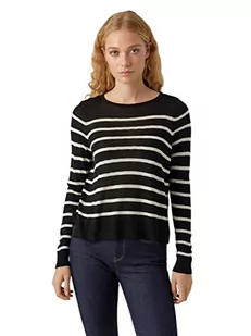 VERO MODA Women's VMNOVA LS O-Neck GA sweter damski, czarny/paski: brzoza, L, Czarne/paski: brzoza, L - Swetry damskie - miniaturka - grafika 1