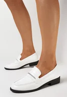 Mokasyny damskie - Białe Mokasyny z Ekoskóry z Paskiem z Cyrkoniami Chesei - miniaturka - grafika 1