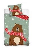 Pozostałe akcesoria świąteczne - Carbotex Pościel 140x200 bawełniana zimowy wzór świąteczna miś brązowy w szaliku - miniaturka - grafika 1