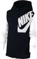 Bluzy damskie - Nike Chłopięce B Nsw bluza z kapturem dla dzieci zestaw z kapturem pełny zamek błyskawiczny Ls top Black/White/Black Heather/(White) XS - miniaturka - grafika 1
