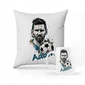 Gadżety dla niej i dla niego - ZESTAW PODUSZKA + KUBEK Prezent Messi piłka + IMIĘ - miniaturka - grafika 1