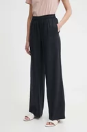 Spodnie damskie - Sisley spodnie lniane kolor czarny szerokie high waist - miniaturka - grafika 1