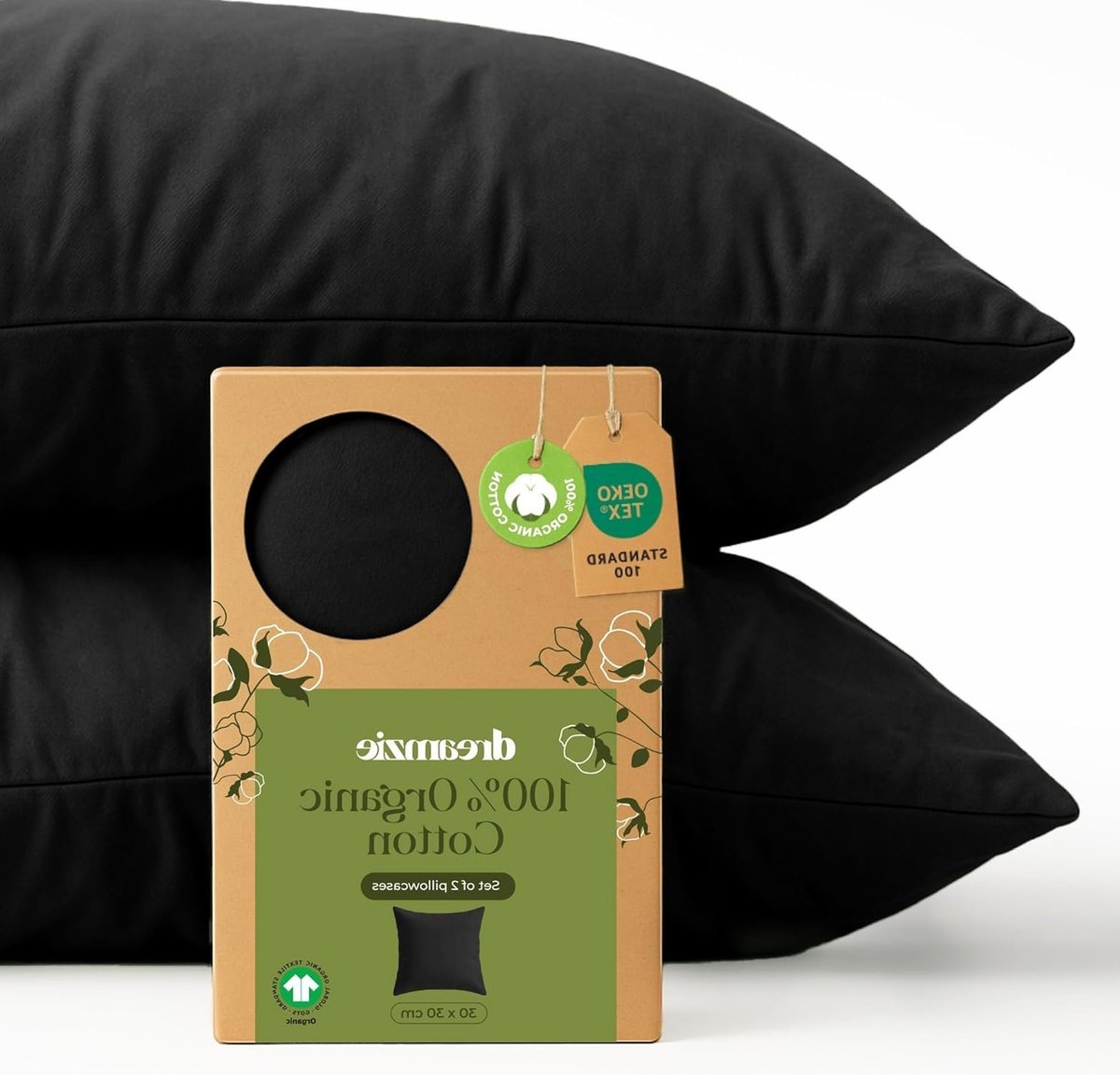 POSZEWKI NA PODUSZKI 30X30CM ZESTAW 2 SZTUKI CZARNE BAWEŁNA ORGANICZNA