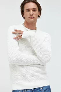 Swetry męskie - Solid sweter bawełniany męski kolor biały lekki - grafika 1