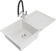 Zlewozmywaki z baterią - Mexen Leo zlewozmywak granitowy 1-komorowy z ociekaczem i baterią kuchenną Duo, biały - 6501-20-671701-07 - miniaturka - grafika 1