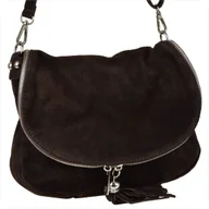 Torebki damskie - Zamszowa skórzana listonoszka brąz czekolada - miniaturka - grafika 1