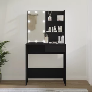 vidaXL Toaletka z oświetleniem LED, czarna, 74,5x40x141 cm - Meble łazienkowe - miniaturka - grafika 1