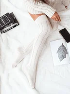 Skarpetki damskie - Zakolanówki Ażurowe Warkocz Ecru-37-41 - miniaturka - grafika 1