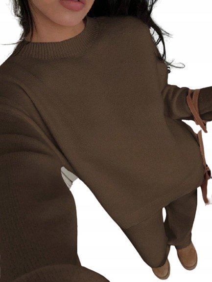 SHEIN BRĄZOWY SWETER Z OKRĄGŁYM DEKOLTEM I DŁUGIM RĘKAWEM L 1KA