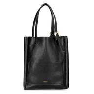 Torebki damskie - Torebka damska SKÓRZANA Torba czarna na ramię skóra SHOPPER duża SOLIER - miniaturka - grafika 1