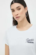 Koszulki sportowe damskie - Guess t-shirt damski kolor niebieski - miniaturka - grafika 1