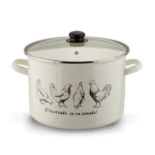 GARNEK EMALIOWANY + POKRYWA KREMOWY KURY 13,5 L - Garnki - miniaturka - grafika 1