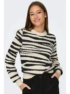Swetry damskie - Jacqueline de Yong Sweter JDYLORRAINE ANIMAL L/S PULLOVER KNT Beżowy Over Fit - miniaturka - grafika 1