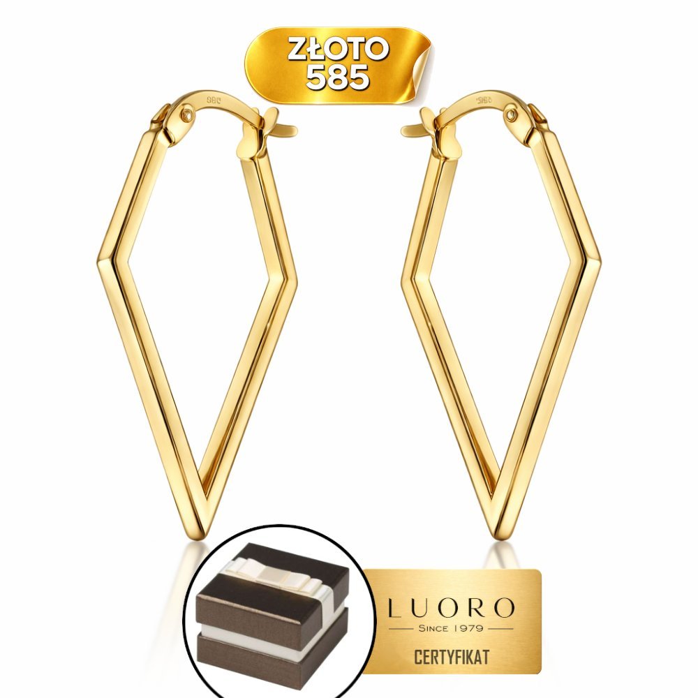 KOLCZYKI ZŁOTE 585 14K GŁADKIE ROMBY 23 MM ANGIELSKIE ZAPIĘCIE ELEGANCKIE