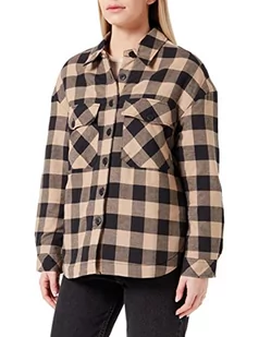 Urban Classics Damska kurtka damska Ladies Flanell Padded Overshirt, czarny/softtaupe, L - Kurtki damskie - miniaturka - grafika 1