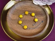 Bransoletki - Drewniana bransoletka z żółtym jadeitem - miniaturka - grafika 1