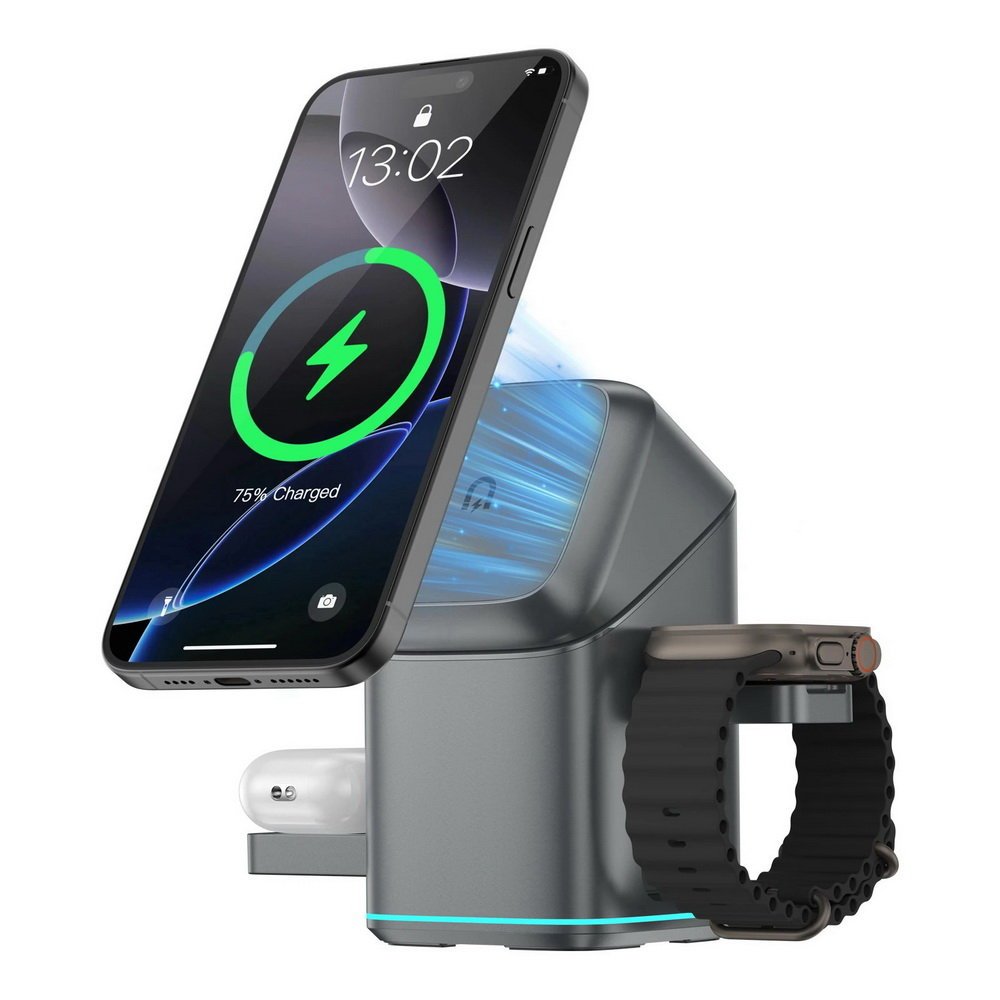 Ładowarka indukcyjna Qi2 MagSafe Auto Rotate Wireless Charger szybka bezprzewodowa magnetyczna stacja do ładowania Apple Watch / iPhone / AirPods (C..